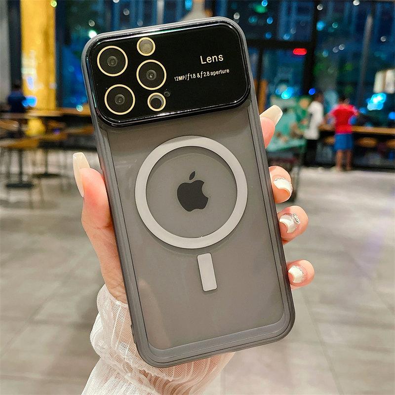 Роскошный чехол для линз с большим окном, магнитный чехол из ТПУ для беспроводной зарядки для iPhone 14 13 12 11 Pro Max, универсальный защитный чехол от падения