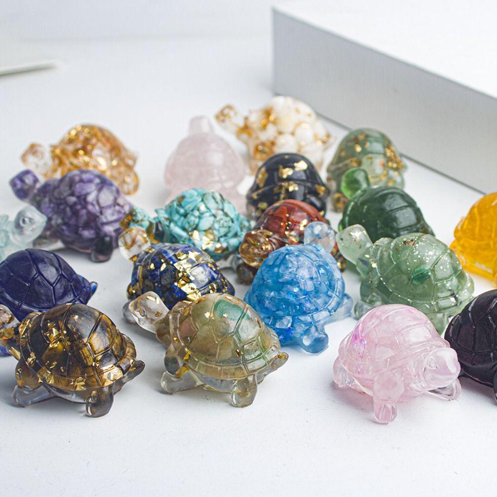 50MM Resin Turtle Statue Healing Crystals Tumbled Stones Sculpture Reiki Pocket Animals Tortoise Figurine Gems Crafts Home Decor