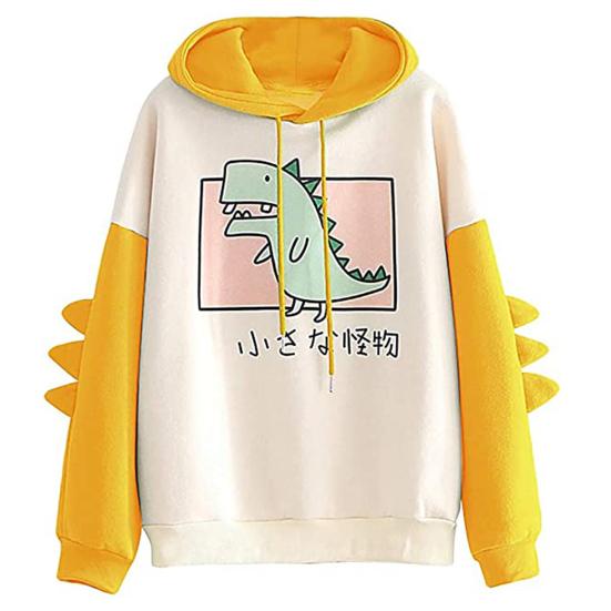 Толстовка с длинными рукавами и рисунком динозавра из смеси хлопка для девочек-подростков, зимняя с капюшоном для дома