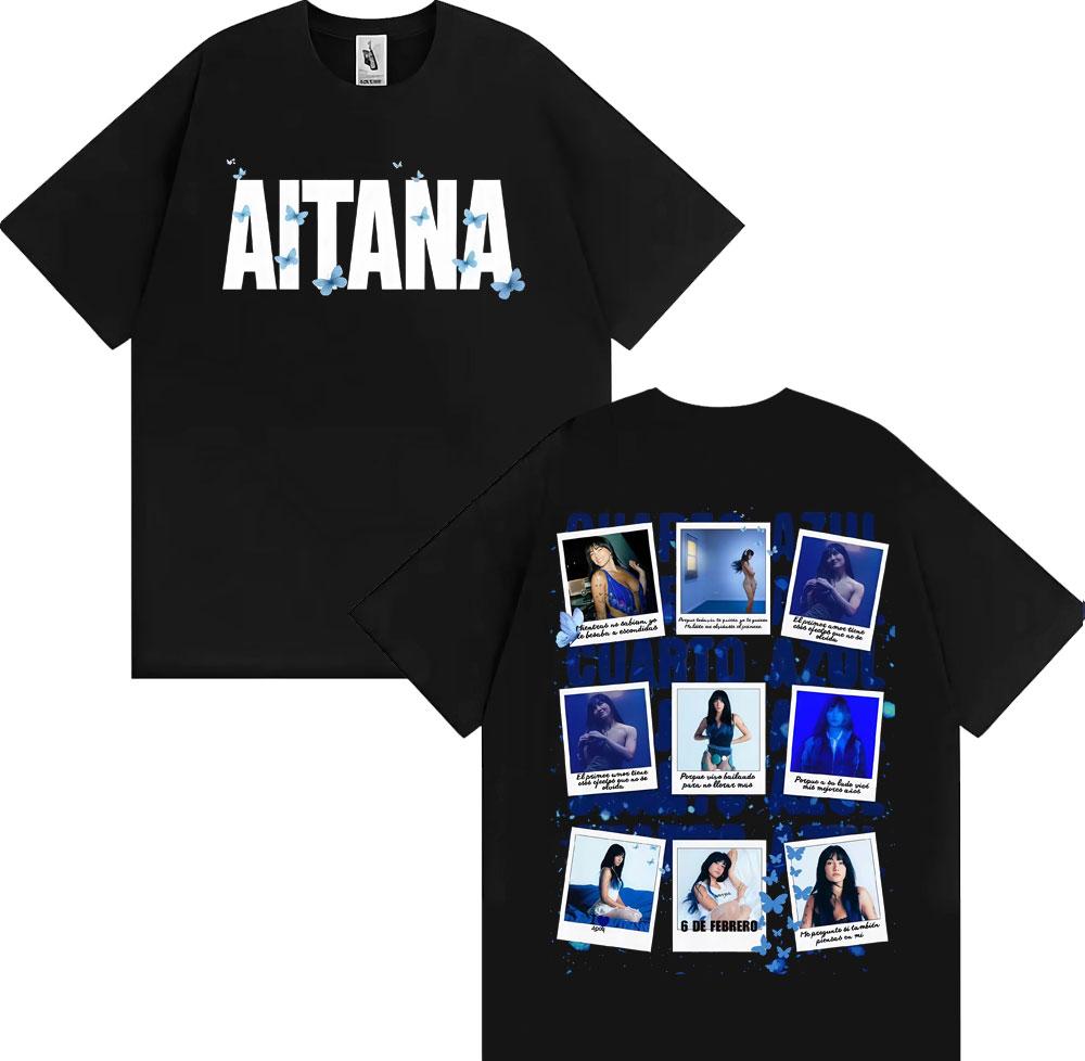 Singer Aitana Cuarto Azul Album Cover Graphic TShirt UNISEX Women Summer Cotton YK Clothing Oversize Round Neck Short Sleeved Tee