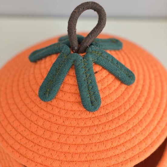 Halloween Woven Pumpkin Basket with Lid Empty Rope Woven Basket Trick or Treat Pumpkin Storage Bin Candy Snack Container