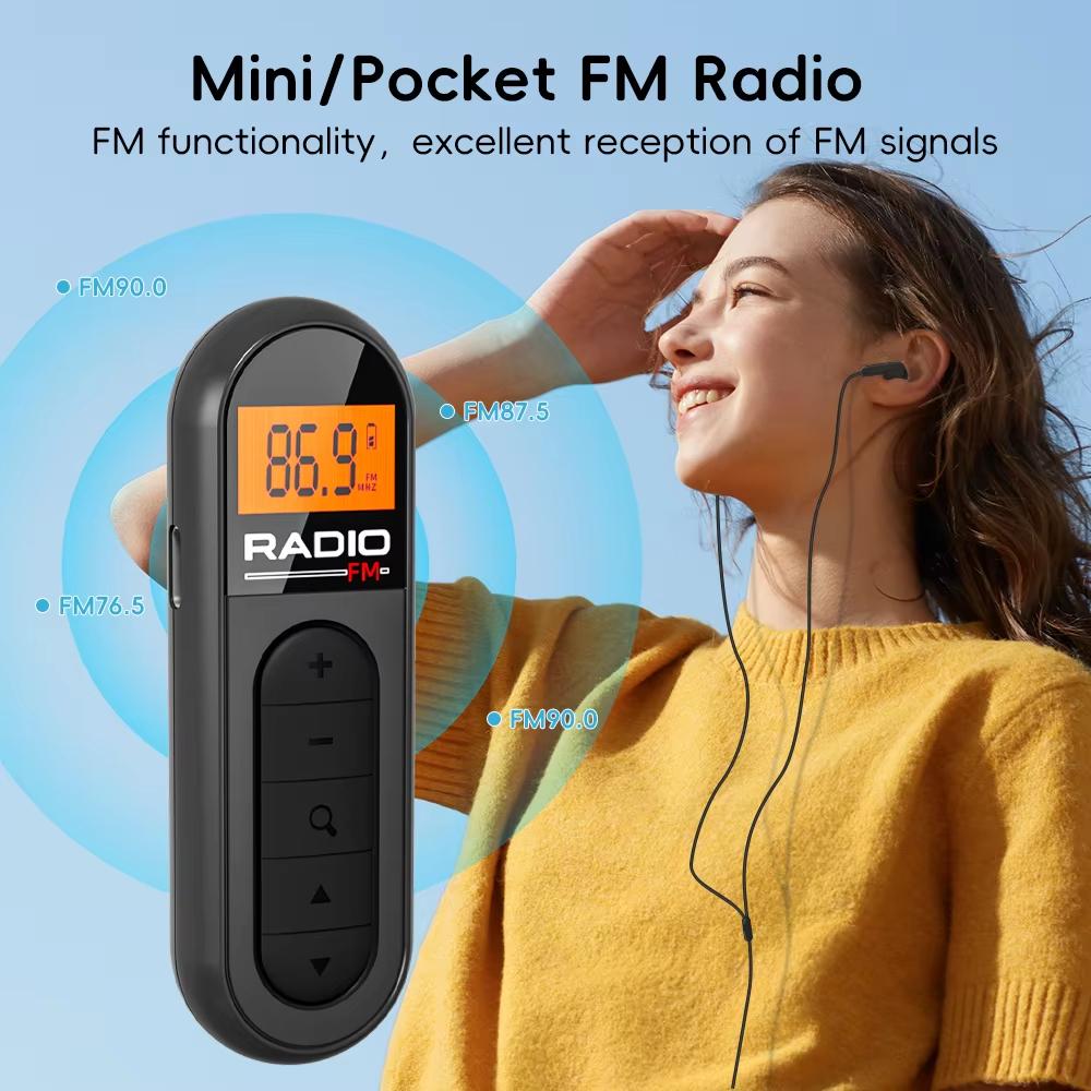 Mini Pocket Clip FM Radio Portable Radio with LCD Display Wired 3.5mm Headphones For Meetings Tours Running