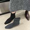 Low-heeled Short Boots Women's New 2024 Autumn and Winter Velvet Boots Thin Women's Boots Square-headed Short Boots Design Sense Martin Boots