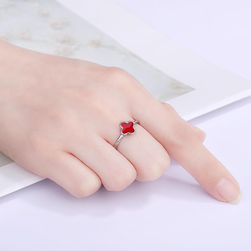 Элегантное черное кольцо с четырьмя листочками клевера – серебро и розовое золото, универсальный парный дизайн