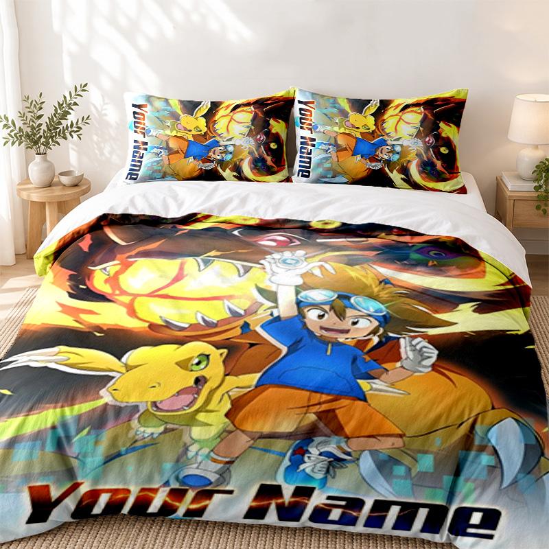 Digimon Custom Name 3pc set Perfect for bedroom use Comfortable bedding set includes a duvet cover and two pillowcases Ideal birthday or Christmas gif