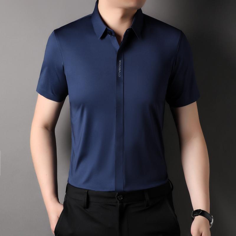 2025 Лето Мужская Однотонная Рубашка Мужская Деловая Платье Гавайские Рубашки Лето Мужская Свободная Блузка с Коротким Рукавом