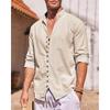 Men's Cotton Linen Shirt Men  Long Sleeve Beach Shirt Summer Casual Solid Color Henry Collar