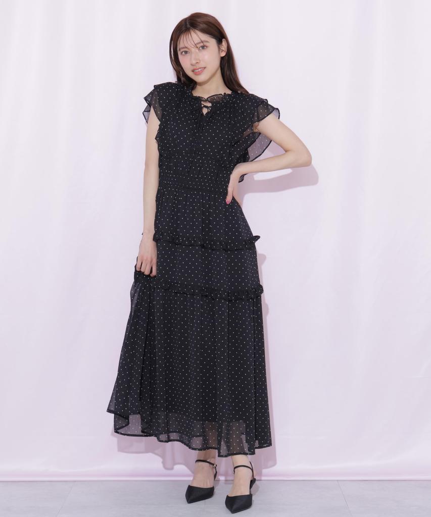 Платье с ярусными оборками [JILL JILLSTUART] [Черный в горошек/FR]