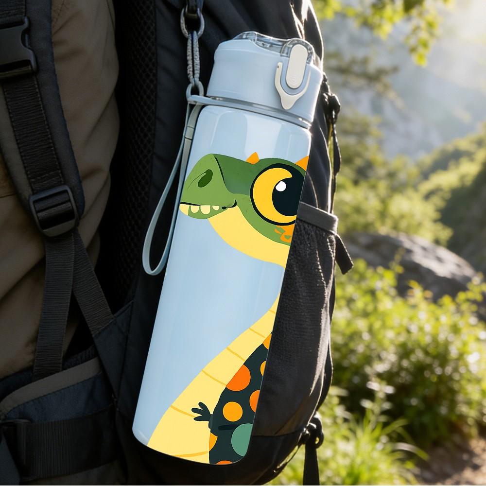 1PC Tall Green Dinosaur Cartoon 750ml Color Plastic Sports Water Bottle Leakproof Flip Straw Lid Suitable for Sports Office Home Use