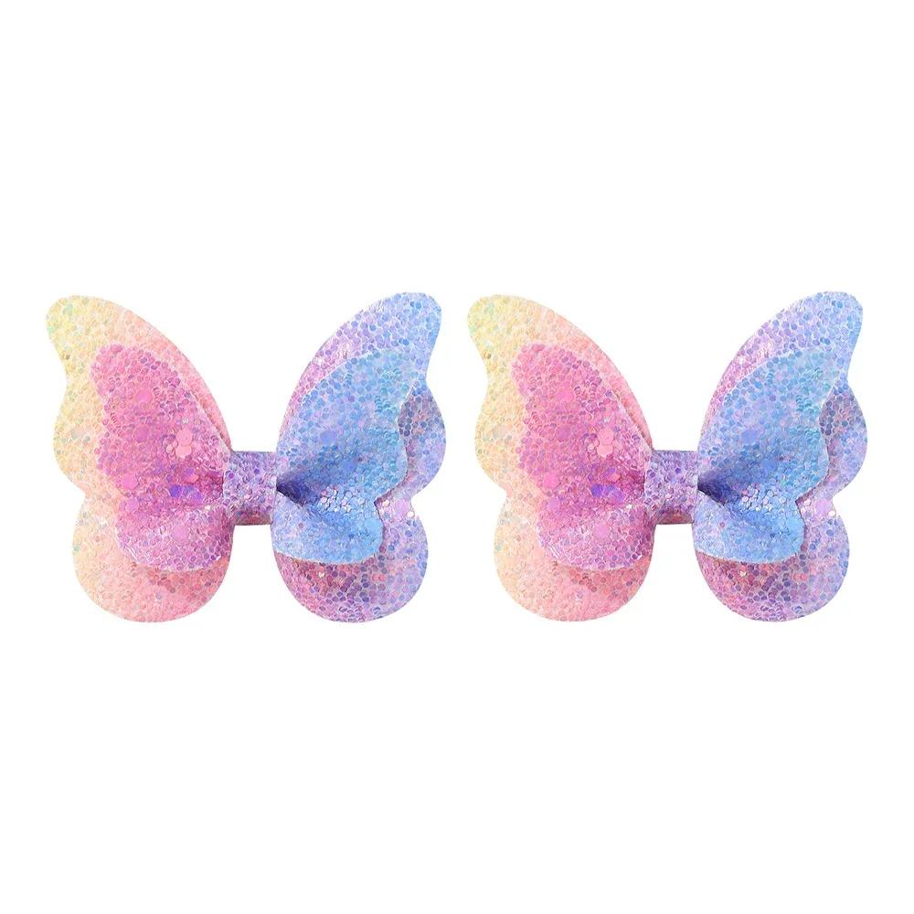 2/4/5 шт. Милые заколки для волос с двойными бабочками из пайеток для девочек, заколки-банты для волос, DIY головные уборы, украшение в виде банта, зажим для волос, аксессуары для волос для малышей