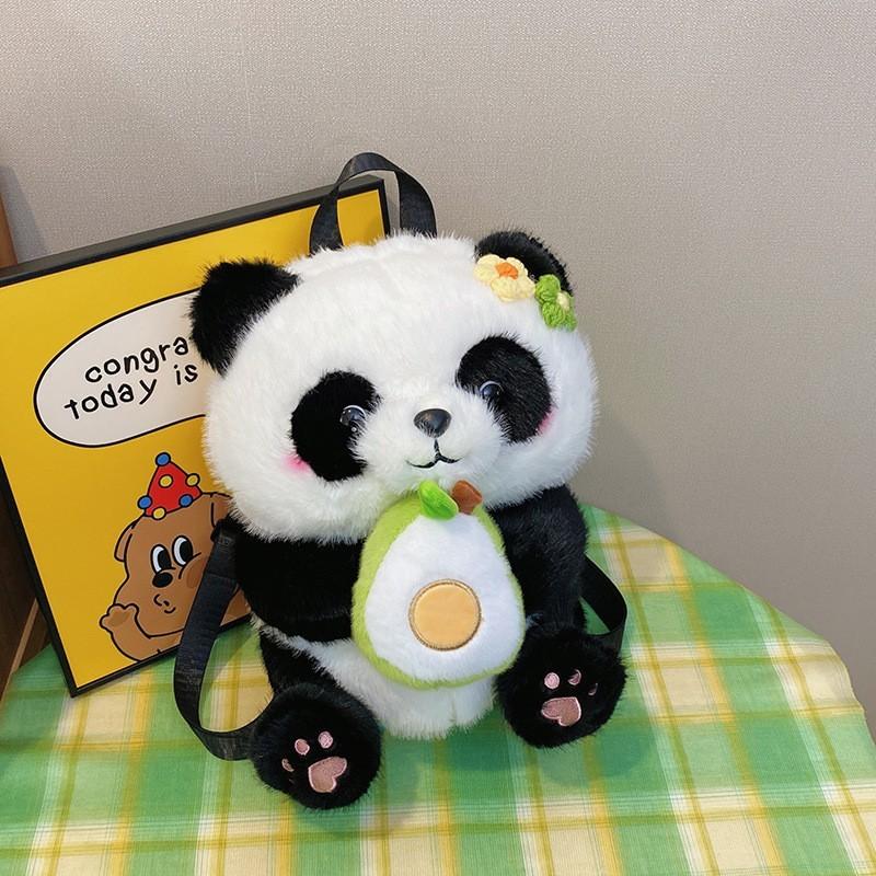 Panda Cute Plush Handheld Avocado Mahjong Gourd Design Children Backpack