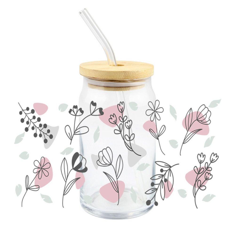 Цветочная тема УФ ДТФ Наклейка-трансфер Водонепроницаемая Термостойкая Обертки для стакана 16 унций Натираемые DIY Наклейки