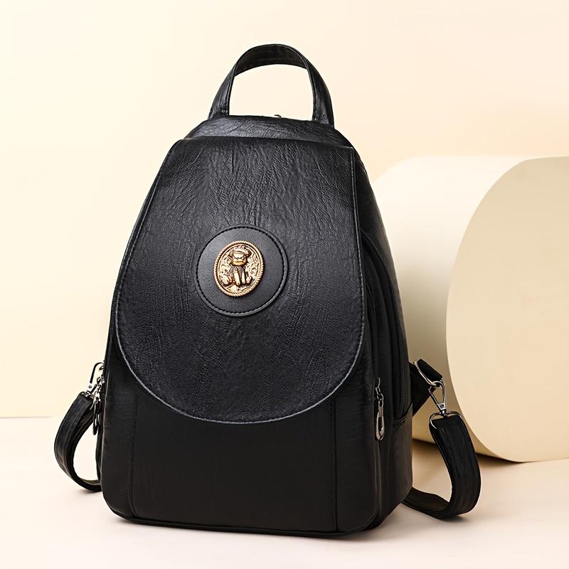 Solid Color Luxury Women Leather Backpacks For Girls Casual Daypack Black Vintage Backpack School Bags For Students