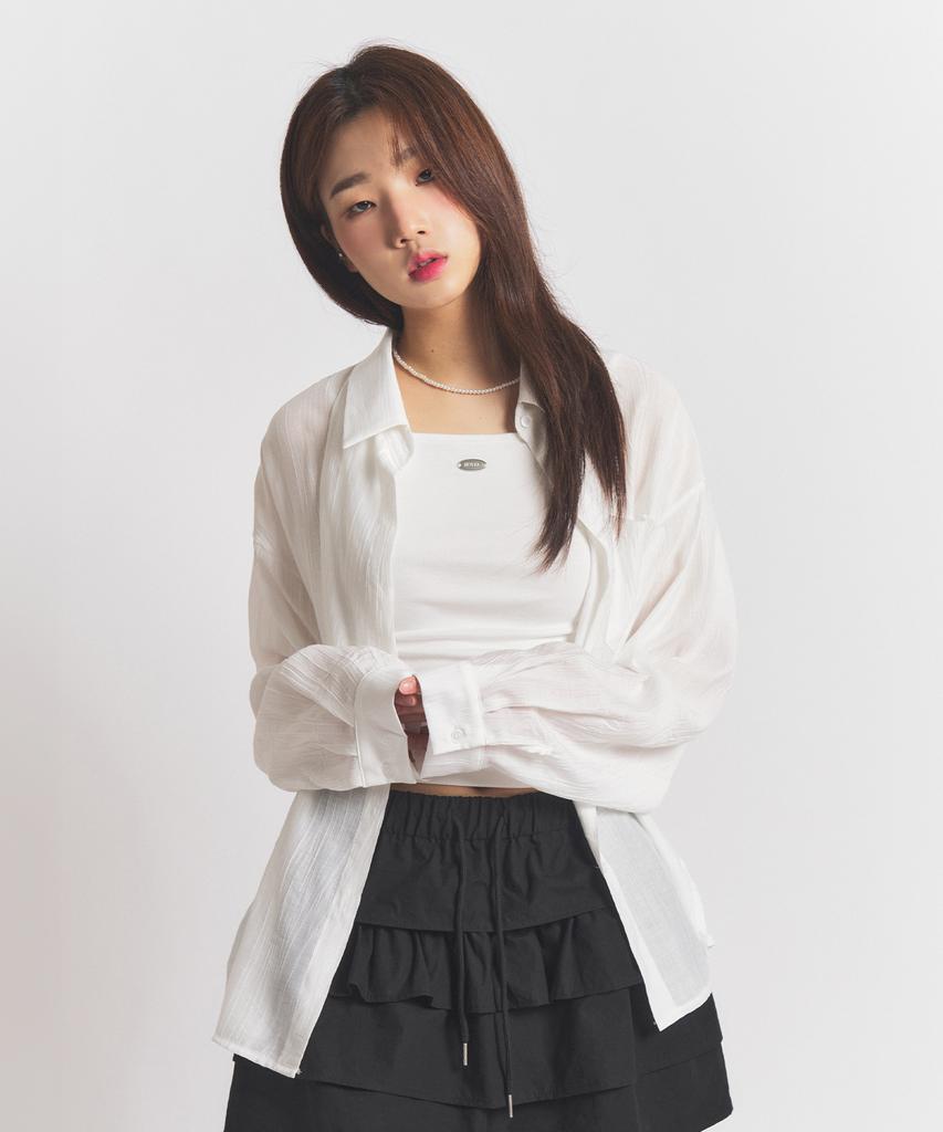 NEALIZE Ribbon Oversized See-Through Shirt White
