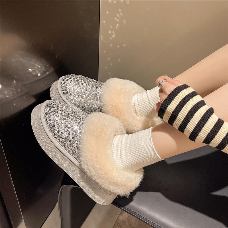 Winter Snow Boots Women's Winter New Velvet Thermal Cotton Shoes Rhinestone Soft-soled Short Boots Large Size Boots Women's Winter