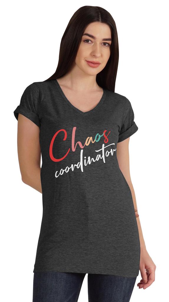 Inkmeso V-образный вырез Chaos Coordination футболка Топы для мамы Графический принт Женщины