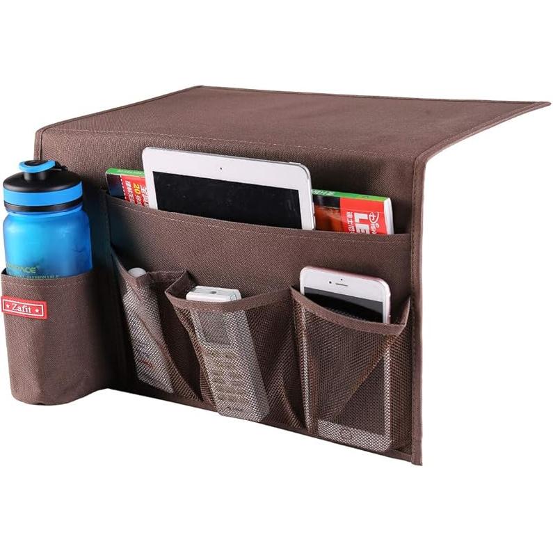 Bedside Storage Organizer, Table Cabinet Bedside Organizer Caddy for Remotes Phone Glasses (Classic 4 Pockets-Grey)