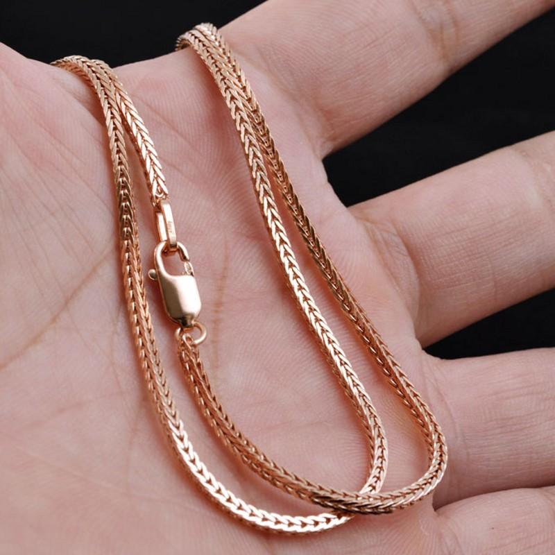 New Real S925 Pure Silver Rose Gold-plated Chopin Chain Men Necklace Bold Clavicle Chain Sweater Chain Women Necklace Silver1mm