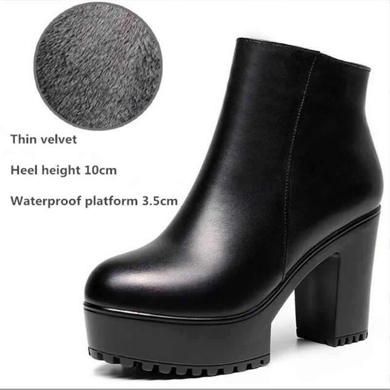 Genuine Leather Autumn Winter Women Boots Shoes Warm Ankle Boots Female Thick Heel Boots Women Platform High Heels Shoes