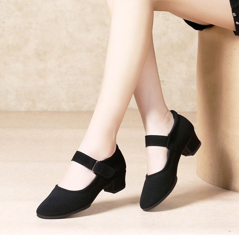 Black Canvas Women Social Practice Dance Shoes Ladies Waltz Latin Party Ballroom Standard Shoes Soft Rubber Sole