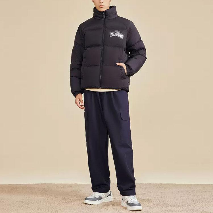 Anta Утепленный пуховик на молнии с воротником-стойкой и буквенным принтом логотипа, мужская верхняя одежда, черный 152248902-1