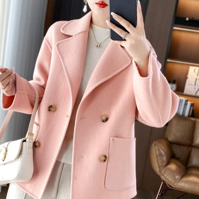 Women's Autumn Overcoat Cropped Petite Loose-Fit Jacke Ladies Solid Color Elegant Outerwear