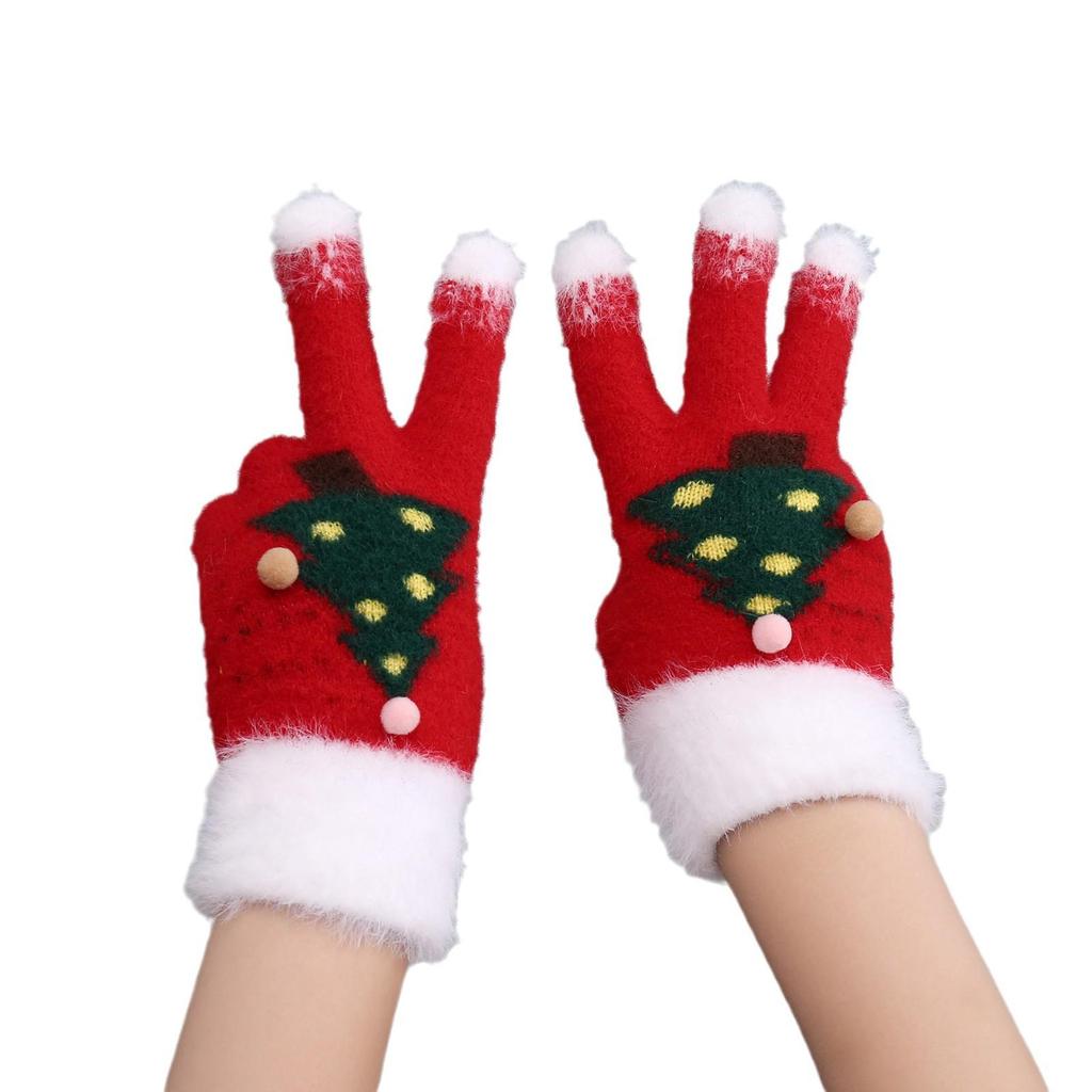 Теплые красные вязаные варежки для девочек, милый и уютный рождественский подарок, возраст 4-8 лет