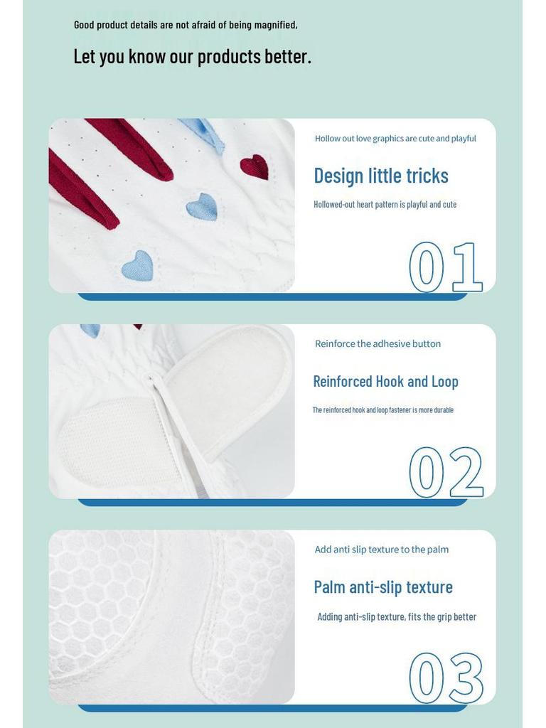 Женские нескользящие дышащие перчатки для гольфа - Корейская микрофибра, износостойкие, 1 пара