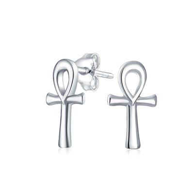 Минималистичные миниатюрные нежные религиозный символ жизни египетский крест анкх серьги-гвоздики для женщин и мужчин очищенное стерлинговое серебро .925