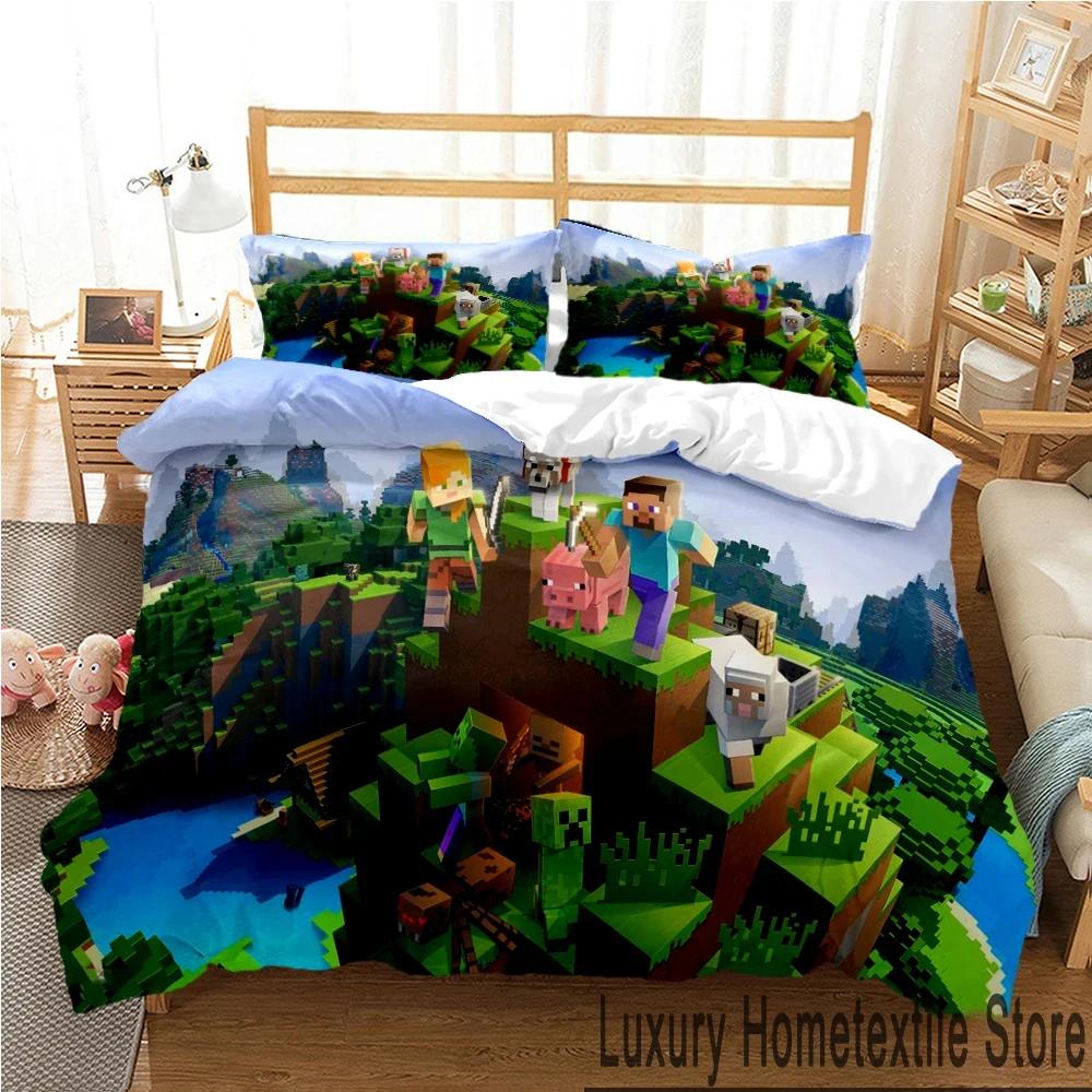 Mine Sandbox Games craft Duvet Cover Cartoon Bedding sets Soft Quilt Cover Pillowcases for Teens Kids Single/Double/Queen/King