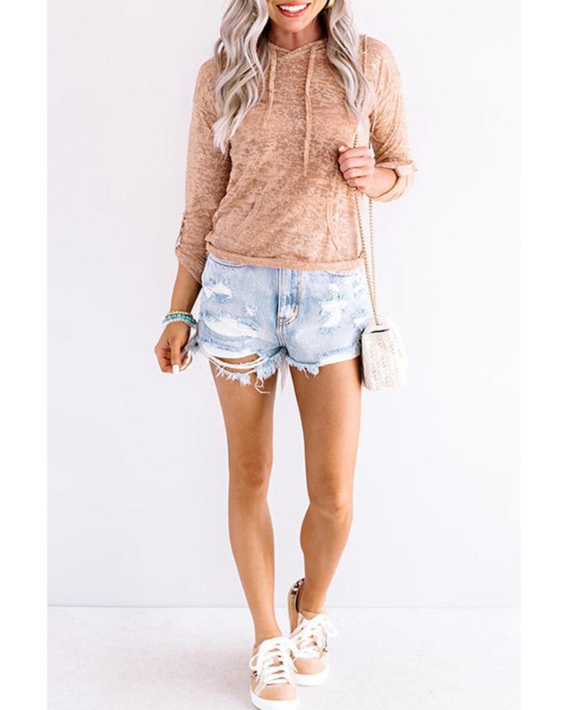 Azura Exchange Khaki Drawstring Hoodie with Kangaroo Pocket