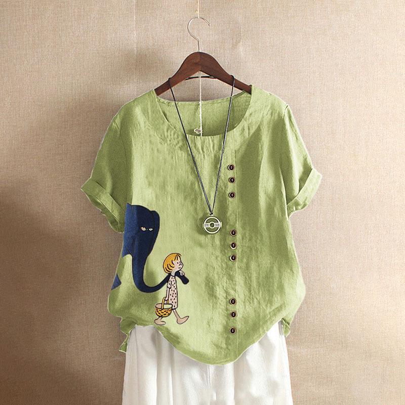 GMXIA Летняя винтажная футболка больших размеров из хлопка и льна с коротким рукавом, повседневная свободная футболка из хлопка и льна для женщин, женская одежда больших размеров