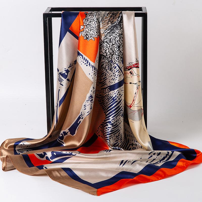 Spring/Summer New Women'S Silk Scarf 90 * 90cm Simulated Silk Twill Square Scarf Fashion Printed Large Square Scarf Professional Scarf