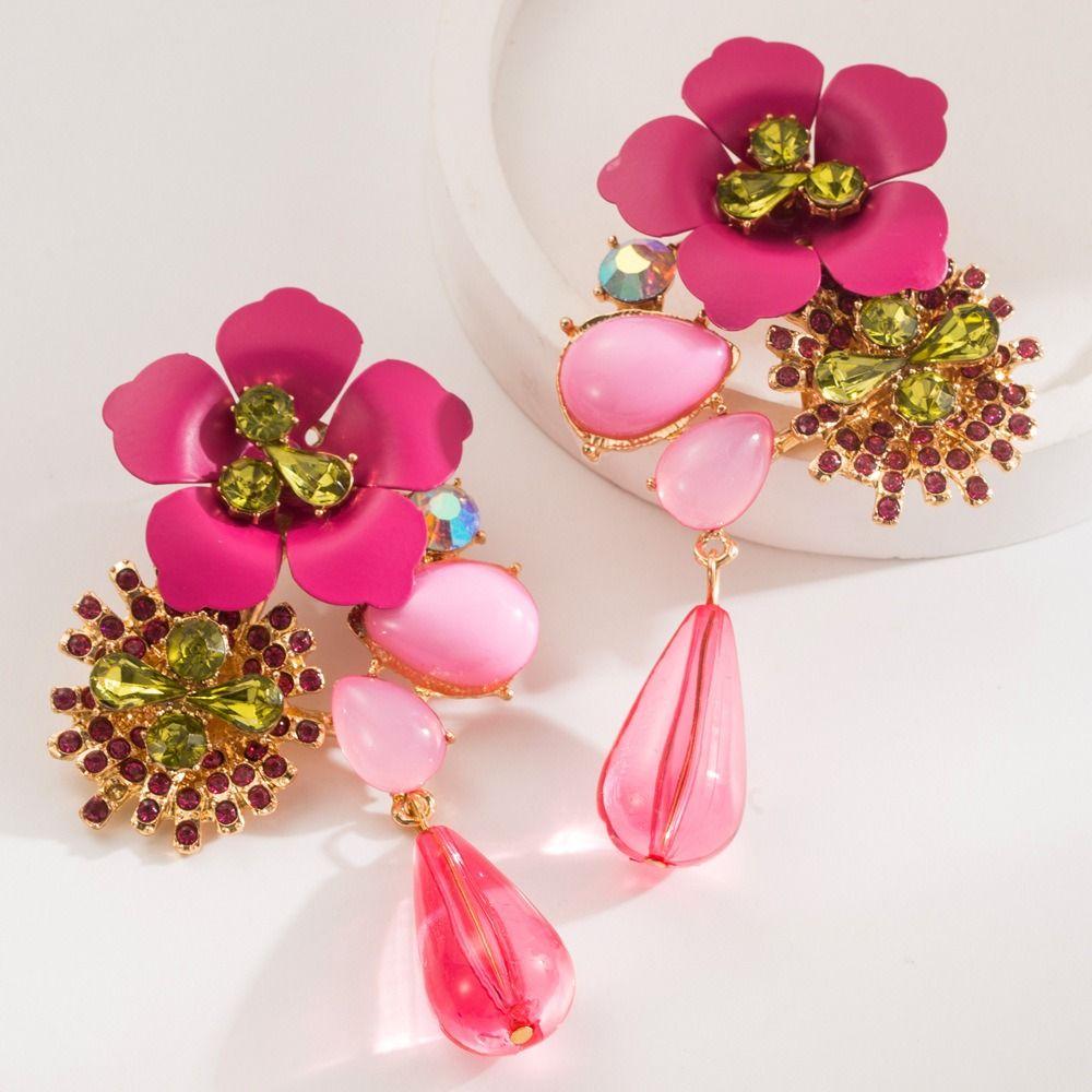 Vintage Resin Flower Earrings Beads Women Earrings Water Droplet Long Earrings  Daily Wear