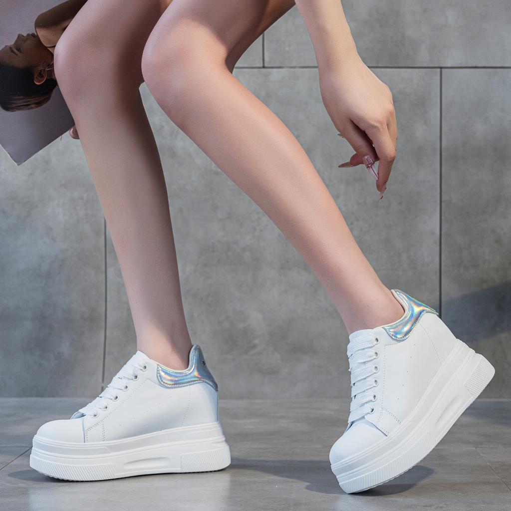 Leather Inner Height Increase White Shoes Women's Spring New Versatile Thick-soled Muffin Shoes Lightweight Small Board Shoes