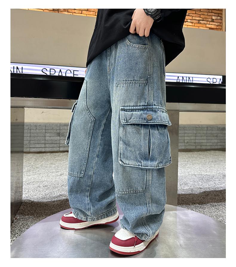 Male child labor clothing jeans spring and autumn 2026 new style children's spring straight leg pants wide leg big boy spring clothing
