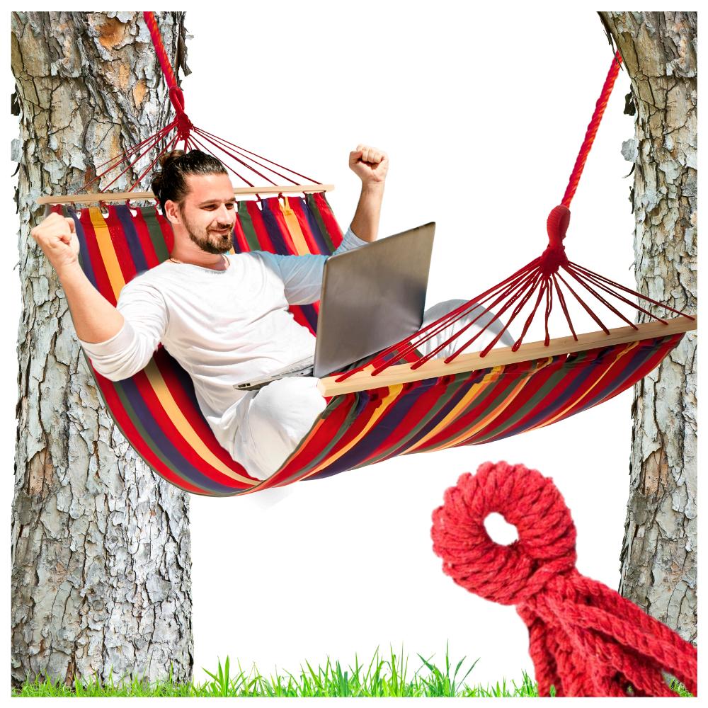 Single garden hammock with crossbar, 200 x 60, 150 kg strong