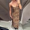 Женское платье-комбинация с леопардовым принтом и открытой спиной, тонкая талия, низкий вырез, V-образный вырез, без рукавов, трапециевидное платье для выпускного вечера, коктейльное клубное вечерние платье макси