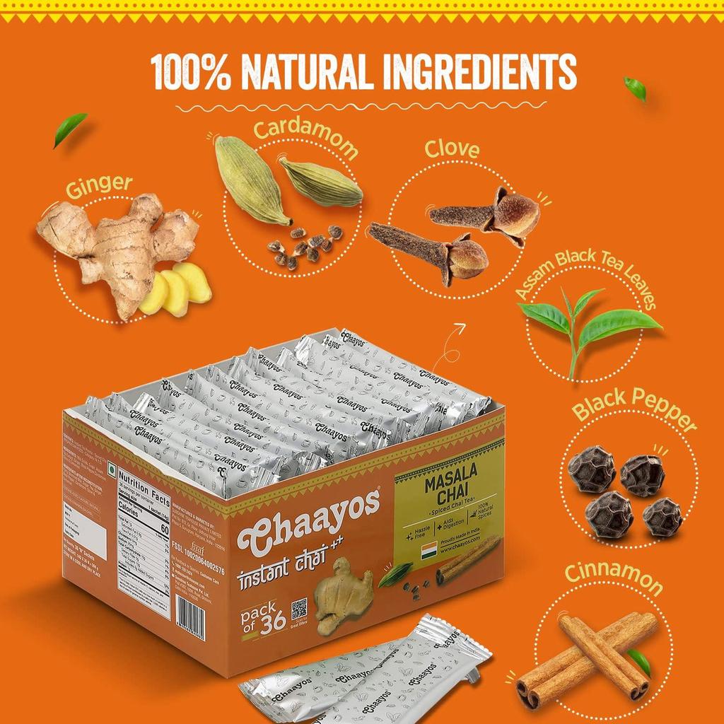 Быстрорастворимый премикс для чая со вкусом масала и обычным сахаром (14 г * 36 пакетиков ) (Делает 100мл) | Чайный порошок масала | Чай премикс