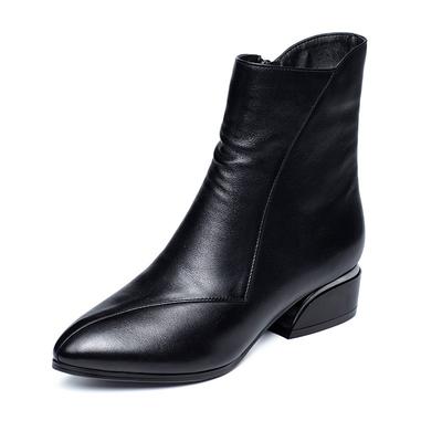 Женские полусапожки Однотонные сапоги Флисовые Теплые Кожаные Сапоги средней высоты Ботинки Мартин Осенне-зимние Снежные сапоги Женские Хлопковые туфли Сапоги