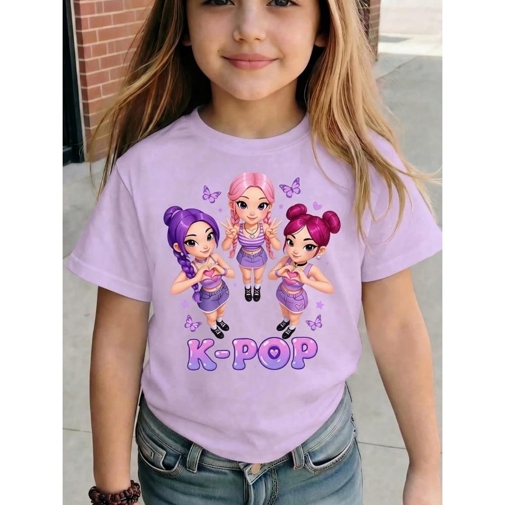Kpop Style Short-Sleeve T-Shirts for Girls Funny Gift for Kids Summer Short Sleeve Tops Casual Round-Neck Outdoor Girls Clothes