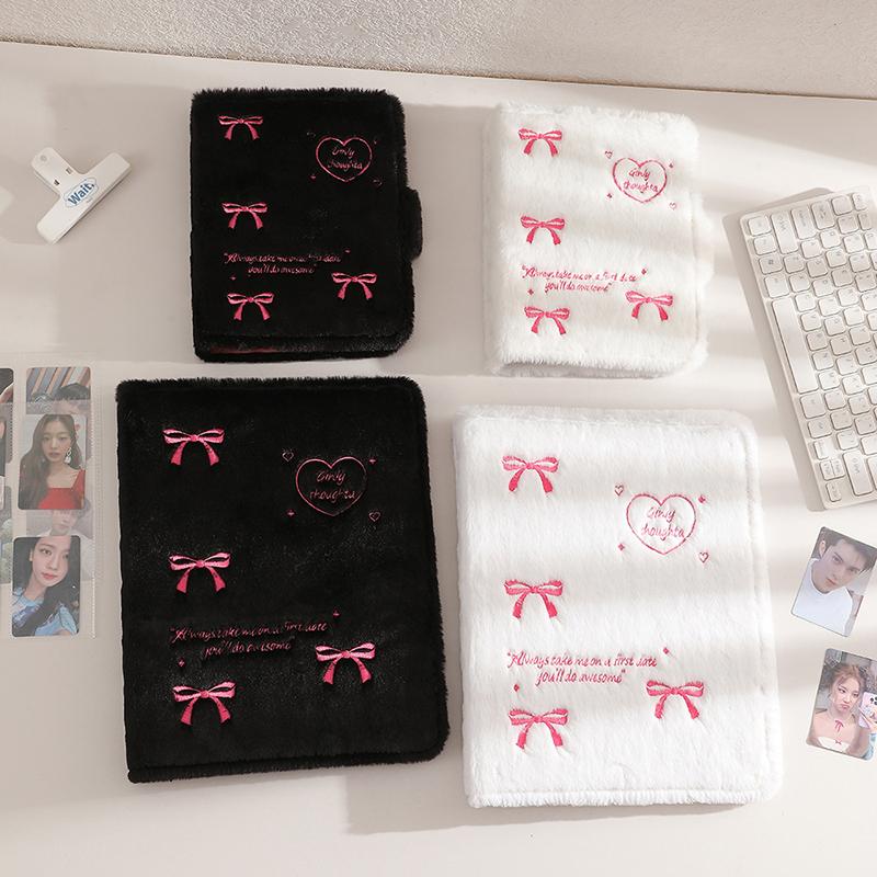 A4/A5 3-дюймовый альбом для хранения маленьких карточек с плюшевой обложкой и бантом, папка для фотокарточек, книги для коллекции фотокарточек, держатель для фотокарточек на кольцах