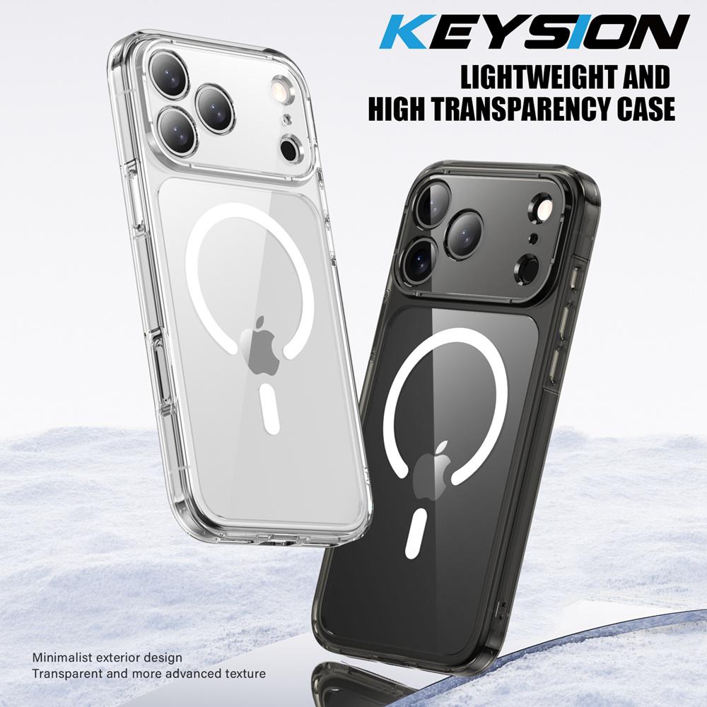 KEYSION Противоударный прозрачный чехол для MagSafe для iPhone 17 Pro Max Прозрачный ТПУ+ПК Магнитная беспроводная зарядка Задняя крышка телефона