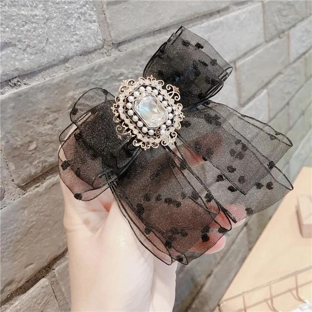 Korean Yarn Bow Spring Clip Crystal Headband Hair Pins Head Jewelry Fashion Bridal Headpiece Hair Accessories for Women Wedding