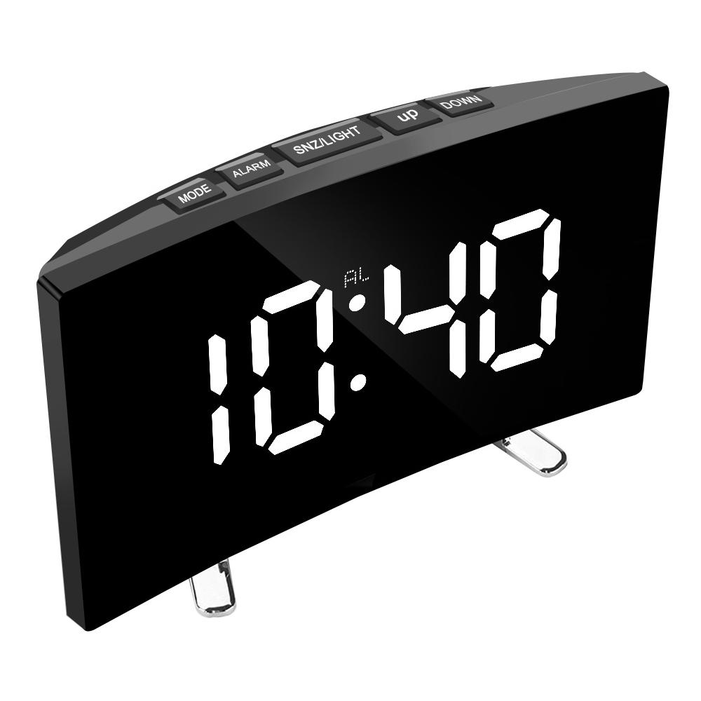 LED Screen Digital Alarm Clock Curved Dimmable Mirror Clock 7 Inch For Kids Bedroom