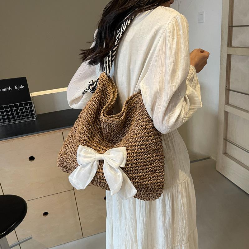 Вместительная плетеная сумка из соломы, женская летняя новинка, плетеная сумка для отпуска на море, ленивая сумка-тоут через плечо