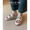 Sheepskin version~ Platform slippers women's summer wear is beautiful with skirts, straw-woven muffin shoes, wedge heels, Birkencool slippers