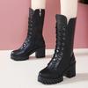 Fashion 2025Women's Mid-Calf Boots High-quality Leather Boot Fashion High-heeled Platform Boots for Women Winter Cotton Boot Botas Mujer