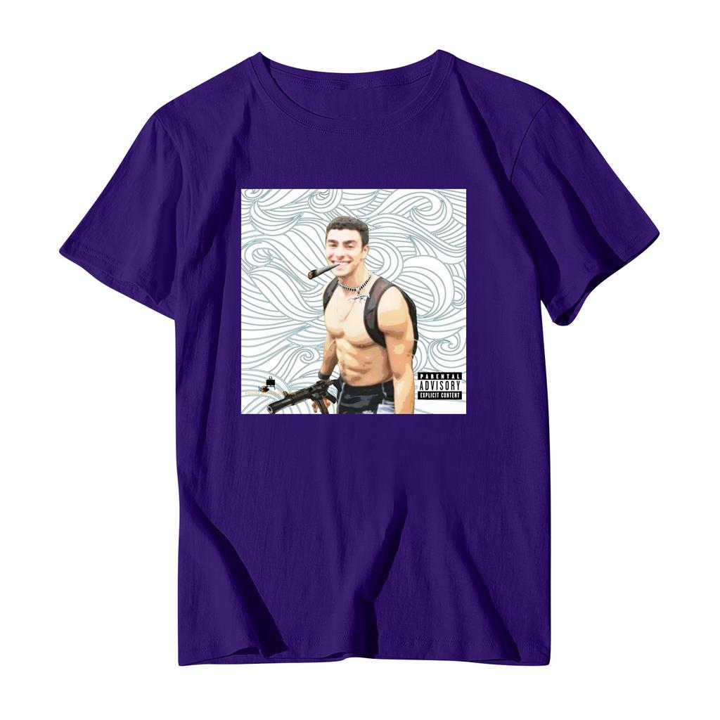 Унисекс Повседневный свободный принтованный свитер с круглым вырезом и коротким рукавом