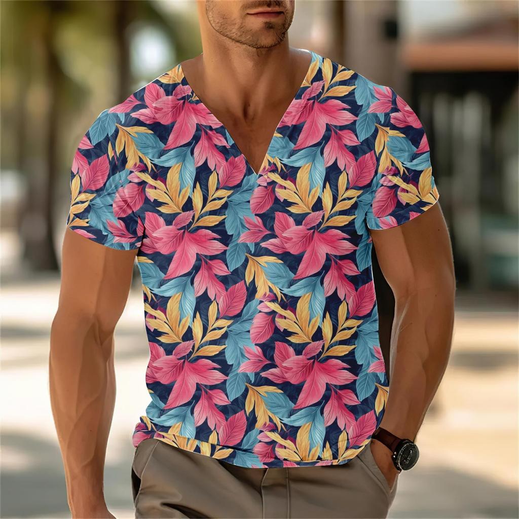 Мужской повседневный топ с V-образным вырезом и короткими рукавами, свободный повседневный модный топ для отдыха